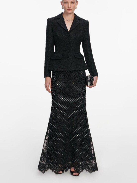 Self-Portrait Dresses & Skirts - Self Portrait Black Boucle Rhinestone Lace Maxi Dress